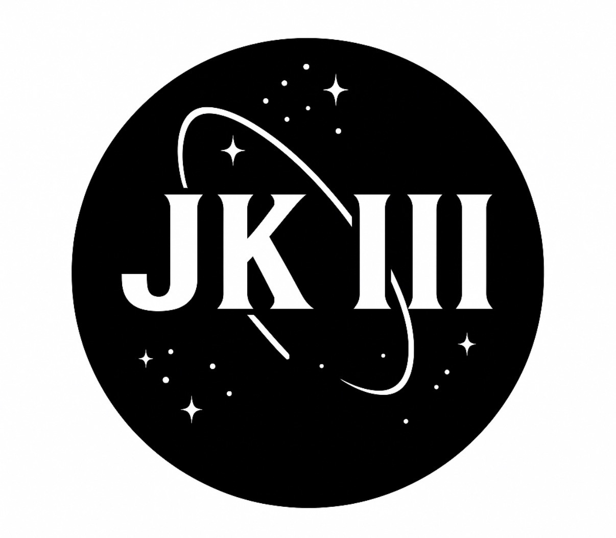 JK III logo — Johnny Kraivec's gold-on-black badge with an orbit swoosh and stars